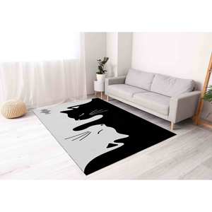 Alfombra Surrealista con Diseño de Gato: Diseño Animal Moderno en Blanco y Negro, Alfombra Delgada No Tejida - Product Image 5