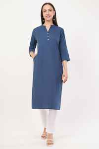 ชุดสตรีผ้าฝ้ายแท้สีน้ำเงินล้วนยืดได้ - Product Image 4