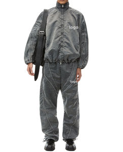 Chaqueta y pantalón con cremallera 2025, chándal cortavientos con hombros caídos y logotipo serigrafiado de nailon pesado 100% para hombre - Product Image 2