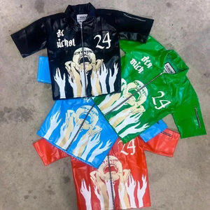 Ropa de diseñador personalizada para hombre, camisa de manga corta de cuero de gran tamaño para hombre, ropa de calle, camisa de cuero cuadrada - Product Image 4