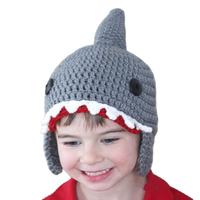 Gorro de Ganchillo Hecho a Mano para Otoño/Invierno, Cálido, con Diseño de Tiburón, Gorro de Punto de Algodón para Bebé con Cola de Caballo, Personalizado, Venta al Por Mayor, Patrón de Dibujos Animados