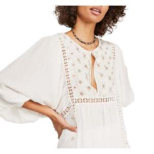 Free People Tunica Charlotte da Donna Bianca Taglia S Piccola Ricamata a Mano in Chiffon e Pizzo Leopardato per Ufficio Primavera/Estate - Product Image 2
