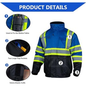 Chaqueta Cortavientos de Seguridad de Alta Visibilidad para Hombre, ANSI Clase 1, EN ISO 20471 Clase 2, Reflectante, con LED Intermitente, Logotipo Personalizado - Product Image 2