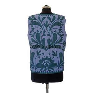 Veste bomber en coton de haute qualité pour femmes, imprimé floral, style bohème, broderie à la main, manches coupées, boutons, vêtements d'automne et d'hiver - Product Image 6