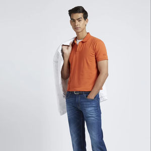 เสื้อยืดโปโลของผู้ชายเสื้อโปโลแขนสั้นผ้าคอตตอน100% กันยับสำหรับชุดลำลองแบบสั่งตัดสีได้ - Product Image 1