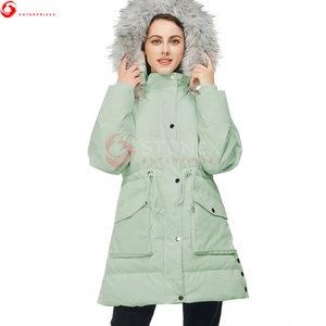 High Quality Women's <b>Winter</b> Parka Hooded <b>Thick</b> Warm Long Breathable Knitted Coated 100% Polyester <b>Coats</b> - Product Image 4