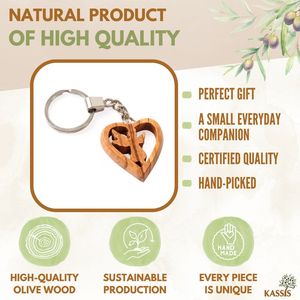 Porte-clés ange gardien en forme de cœur en bois d'olivier de Bethléem - Product Image 2