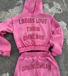 Chándal de invierno de alta calidad para mujer, chaqueta con capucha y cremallera, pantalones cortos con diamantes de imitación, patrón sólido, Fabricante Mayorista personalizado - Product Image 3