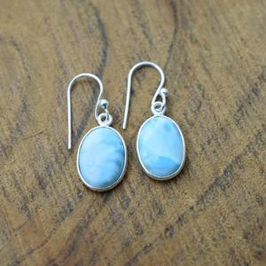 Pendientes clásicos de plata sólida 925, joyería para mujer, Plata de Ley 925, piedras preciosas Larimar, estilo bohemio, pendientes hechos a mano, Regalo para mamá - Product Image 2