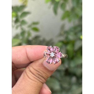 <b>925</b> <b>Silver</b> Pink Tourmaline Floral <b>Ring</b> Trendy Inlay <b>with</b> Rose Gold Rhodium Plating Licensed Private Brands Gift for Occasions - Product Image 3