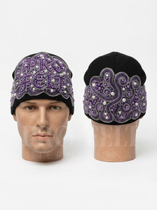 หมวกบีนนี่ไหมพรมถักสไตล์สตรีทแวร์สุดเทรนดี้สำหรับฤดูหนาว ประดับมุก ปักลายวน อบอุ่น นุ่ม ยืดหยุ่น แฟชั่น หมวกแจ็คการ์ด - Product Image 4