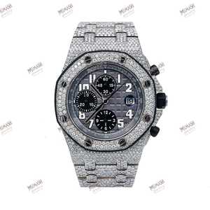 Limited Edition Handmade Moissanite Diamond Chronograph Luxury Watch Stainless Steel Band Unique <b>Glass</b> Sub-Dia Mix Scale Display - Product Image 6