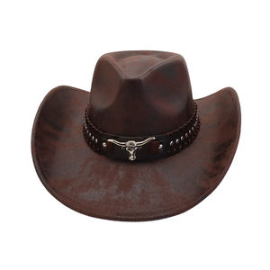 Nouveaux chapeaux de cow-boy en cuir personnalisés pour hommes en plein air chapeaux de cow-boy en cuir véritable chapeaux de mode en gros - Product Image 5