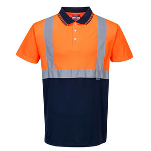 Unisex High Visibility Reflective Breathable EN Certified Polo Shirt Black <b>Orange</b> Polyester Workwear Safety Uniform - Product Image 5