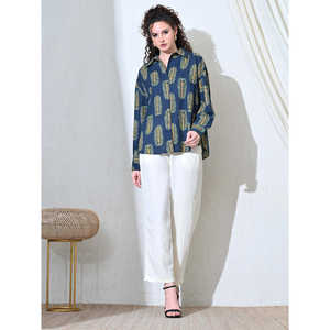 Camisa de gran tamaño Bohemia para verano, camisa de manga larga, transpirable, estampado de algodón, ajuste relajado, artesanía tradicional, sensibilidad moderna - Product Image 4