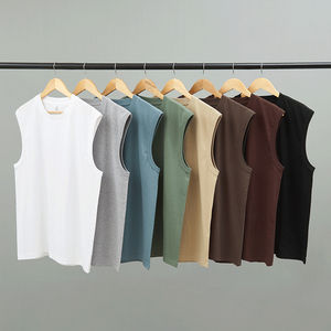 Custom Logo Heavy Cotton Breathable Quick Dry Eco-Friendly Gym Sleeveless Tank <b>Top</b> Loose Plus Size Men's Singlet - Product Image 6