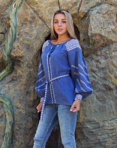 2025 Chic Vintage blusa de mujer elegante Logo bordado de alta calidad de algodón Casual cuello en V hinchado manga corta Camisa tejida - Product Image 4