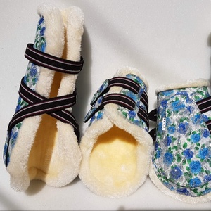 Patent Ankle and Tendon Horse <b>Boots</b> with Mink Fur Padded Inside Flower Print Design Horse Care Products - Product Image 2