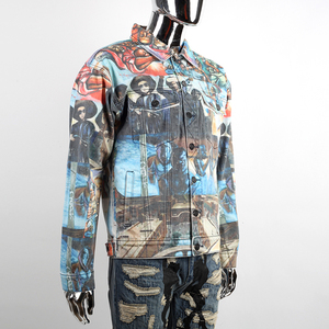 แจ็กเก็ตยีนส์ทรงสลิมฟิตสำหรับผู้ชายสไตล์ยุโรปพิมพ์ลายพรางและคอตั้ง - Product Image 2