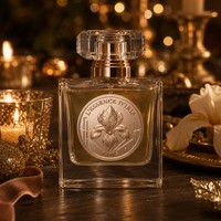 Autocollant d'étiquette de parfum en alliage d'aluminium auto-adhésif, motif fleur d'iris en relief, or rose métallique, pour emballage cosmétique de luxe