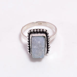 Anillo de piedras preciosas Druzy clásico de Plata de Ley 925 con diamante de corte radiante para compromiso de boda o regalo de fiesta de aniversario - Product Image 2