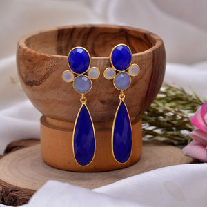 Pendientes de Plata de Ley Chapados en Oro Blanco y Azul de Moda, Joyería de Lujo Gruesa para Aniversario - Product Image 2
