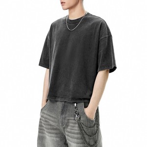 Camisetas Premium Vintage Negras Lavadas para <span class=keywords><strong>Hombre</strong></span>, Estilo Desgastado, Corte Holgado, Lisas, de Tela Gruesa, Estilo Urbano, Directo de Fábrica - Product Image 1