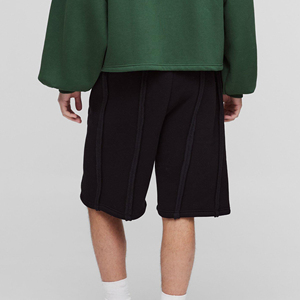 Custom Made Loose Fit <b>Knee</b> <b>Length</b> Sweat <b>Shorts</b> For <b>Men</b> 100% Cotton French Terry Raw Edges Hip Hop Style <b>Shorts</b> For <b>Men</b> - Product Image 6