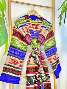 Kimono floral en mélange de laine de Yak unisexe motif géométrique urbain décalé citron vert décontracté été hiver automne tricoté printemps femmes - Product Image 2