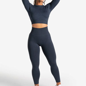 Conjunto Deportivo de Dos Piezas para Mujer, Cintura Alta, Sin Costuras, de Algodón, para Gimnasio, Yoga, Ropa Deportiva Corta y Ajustada, OEM - Product Image 1