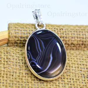 Pendentif en agate à bandes artisanales avec pierres précieuses bijoux en argent sterling 925 pendentif artisanal unique collier en pierre élégant cadeau - Product Image 3