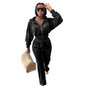 Custom <b>Women's</b> <b>Velvet</b> <b>Tracksuit</b> Set Private Label Two-Piece Hoodie Jogger Long Casual Fashion Vintage Logo - Product Image 3