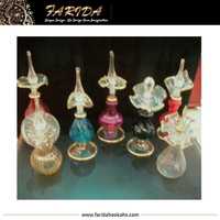 Flacons de parfum uniques en verre soufflé à la main, cristaux égyptiens de designer, couleurs douces, bouchon en verre gravé à l'acide doré