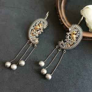 Efulgenz Boucles d'oreilles indiennes oxydées paon fausse perle style boucle d'oreille avec glands bijoux pour femmes - Product Image 2