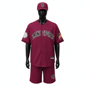 Ensemble short de baseball pour homme en tissu maille polyester de haute qualité, couleur bordeaux, sans panneau, logo en twill cousu, pour homme - Product Image 6