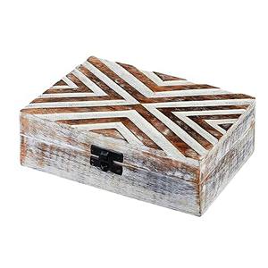 Caja de joyería de lavado blanca de madera decorativa, caja de baratija, 2 regalos y artesanías, cajas de madera, carteles de pared hechos en la India - Product Image 1