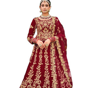 Vestido largo Anarkali de trabajo con piedras bordadas de terciopelo pesado de diseñador por Fab Zone hecho de material viscosa - Product Image 1