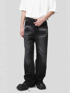 Jeans vintage pour homme, diamants, entièrement ornés de strass, design de créateur, coupe ample, jambe droite, denim délavé, pantalon à jambes larges - Product Image 2