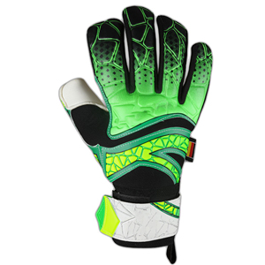 Gant de gardien de but de football vert et noir avec doigts renforcés et dragonne réglable pour utilisation en match - Product Image 1