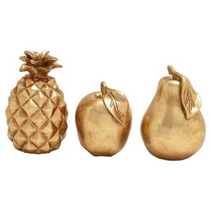 Figurines de fruits dorés de luxe lot de 3 Sculptures décoratives ananas pomme poire élégant or table moderne décor à la maison - Product Image 1