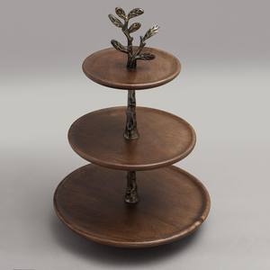 Soporte de Madera Vintage de 3 Niveles para Pasteles con Asa Superior de Hoja de Bronce en Forma de Rama de Árbol, Bandeja Rústica Escalonada para Frutas, Exhibidor de Repostería - Product Image 2