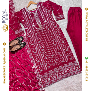 Presentación del nuevo diseñador Heavy Chinnon con Sequence Work Long Top Pant y Dupatta Collection - Product Image 4