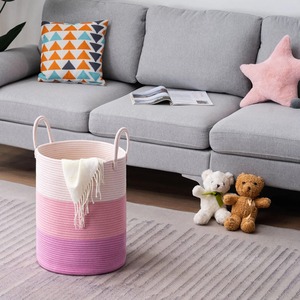 Pink Shades Macrame <b>Basket</b> For Girls Room Decor Stylish Storage For <b>Toys</b> Essentials And Bathroom Vanity Use From India - Product Image 6