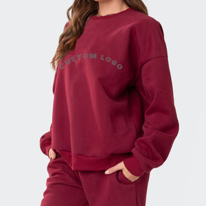 Jersey de algodón Sudadera con capucha de gran tamaño y pantalones de chándal Conjunto Crop Top Sudaderas con capucha Sudadera transpirable con cuello redondo para mujer - Product Image 6