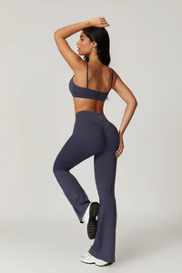 Wholesale Custom Logo 2 Piece Set Women Sports Bra & High Waist <b>Flare</b> <b>Leggings</b> Set Navy High Impact Gym Wear Yoga Women's Sets - Product Image 4