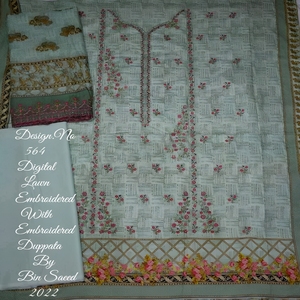 Juego de bordado Digital Saeed de contenedor de 3 piezas de alta calidad, Dupatta de césped bordado para niñas y estilo indio paquistaní Salwar largo - Product Image 5