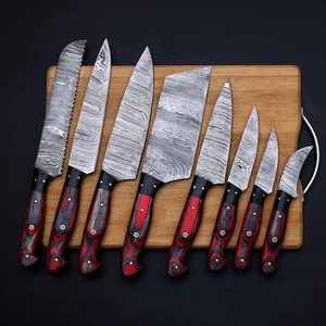 Vente en gros de couteaux de chef personnalisés de haute qualité OEM ODM service ensemble de cinq pièces avec lame en acier au carbone et manche en bois de Pakkawood fait à la main - Product Image 2
