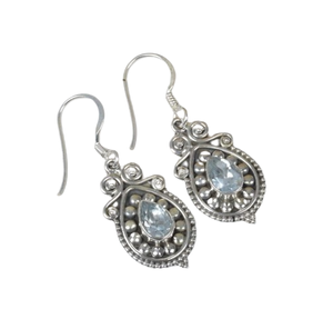 Boucles d'oreilles pour femmes Boucles d'oreilles en pierres précieuses Topaze bleue Boucles d'oreilles en argent sterling massif 925 Boucles d'oreilles en argent pour filles en pierre bleue - Product Image 1