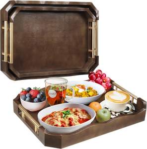 Plateau de service élégant en bois blanc avec poignées, idéal pour le petit-déjeuner, le café, les collations, les fêtes et la décoration intérieure - Product Image 5