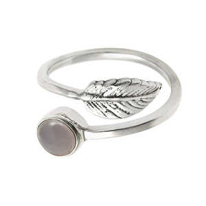 Bague ouverte en argent sterling 925 pur, tempérament artistique, bague à plumes, argent pur coréen, bijoux bohèmes avec pierre précieuse en quartz rose - Product Image 1